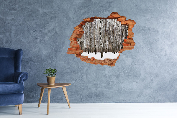 Vinilo pared rota 3d efecto realista Bosque de abedules de invierno