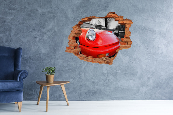Pegatina de vinilo agujero 3d para pared Coche deportivo rojo detrás del agujero en la pared
