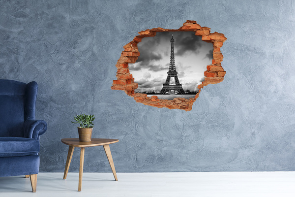 Pegatina de vinilo agujero 3d para pared La Torre Eiffel en estilo monocromático