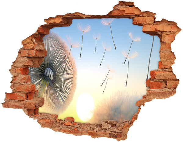 Vinilo pared rota 3d efecto realista Dientes de león contra el fondo del atardecer