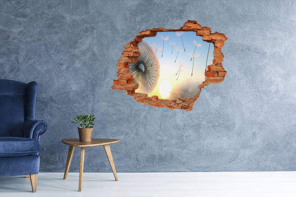 Vinilo pared rota 3d efecto realista Dientes de león contra el fondo del atardecer