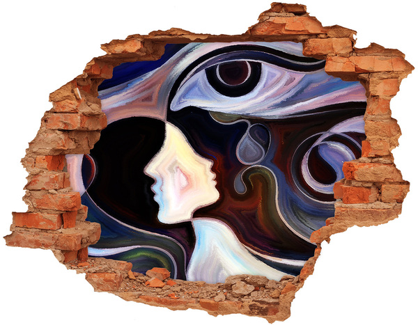 Trampantojo de pared rota efecto profundidad Rostros en el caos de colores