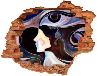 Trampantojo de pared rota efecto profundidad Rostros en el caos de colores