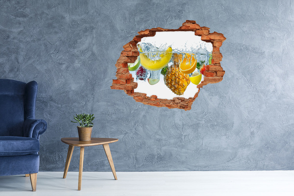 Vinilo pared rota 3d efecto realista Cascada de frutas en hormigón
