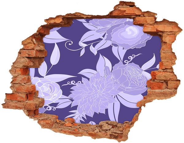 Trampantojo de pared rota efecto profundidad Motivo floral sobre fondo morado