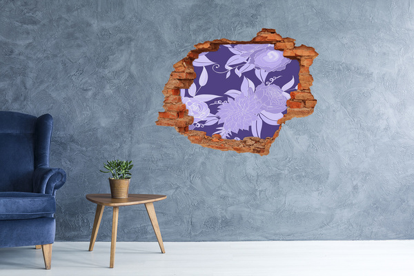 Trampantojo de pared rota efecto profundidad Motivo floral sobre fondo morado