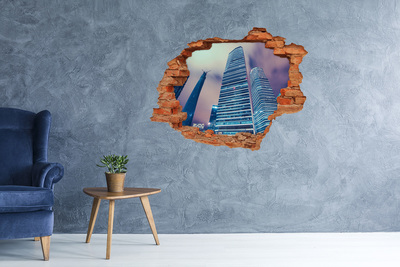 Pegatina agujero en la pared autoadhesiva Ciudad moderna a través de un agujero en la pared