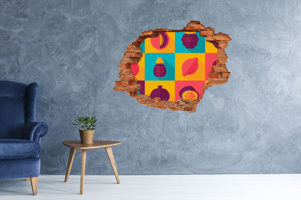 Pegatina de vinilo agujero 3d para pared Mural de frutas en un agujero en la pared