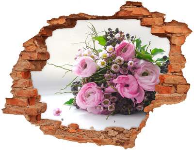 Vinilo pared rota 3d efecto realista Ramo de flores de agujero en la pared