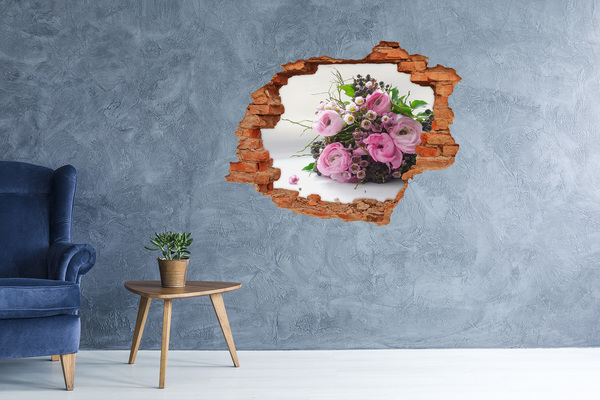 Vinilo pared rota 3d efecto realista Ramo de flores de agujero en la pared