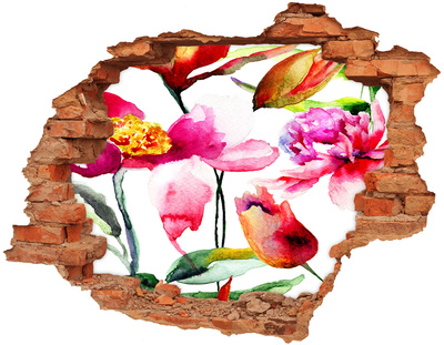 Vinilo pared rota 3d efecto realista Jardín de flores detrás del muro