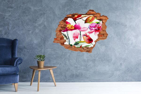 Vinilo pared rota 3d efecto realista Jardín de flores detrás del muro