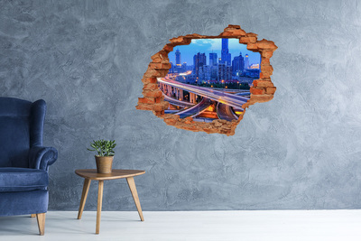 Pegatina de vinilo agujero 3d para pared Ciudad moderna de noche