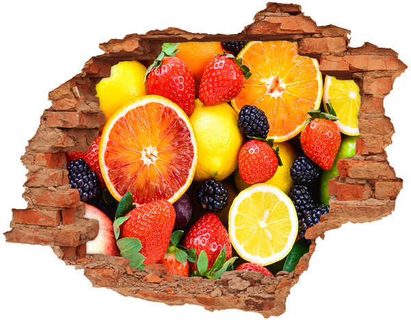 Trampantojo de pared rota efecto profundidad Explosión de frutas detrás de la pared