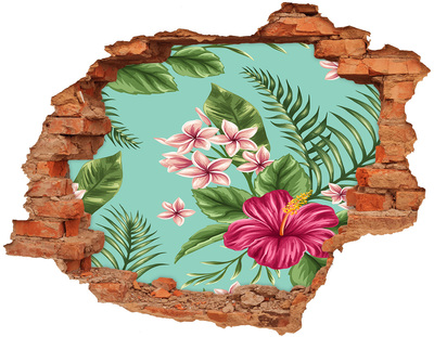 Pegatina de vinilo agujero 3d para pared Paraíso tropical con flores