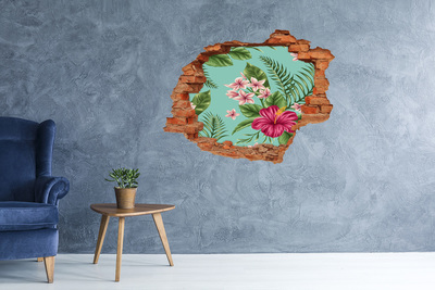 Pegatina de vinilo agujero 3d para pared Paraíso tropical con flores