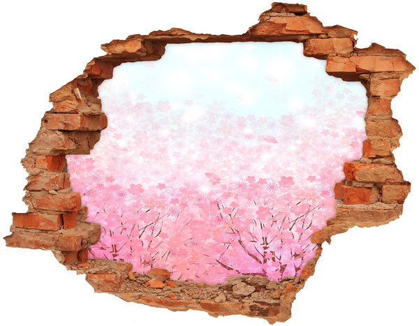 Vinilo pared rota 3d efecto realista Un paisaje floral en tonos rosa