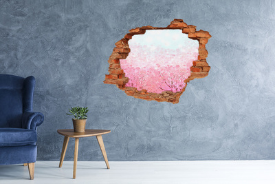 Vinilo pared rota 3d efecto realista Un paisaje floral en tonos rosa