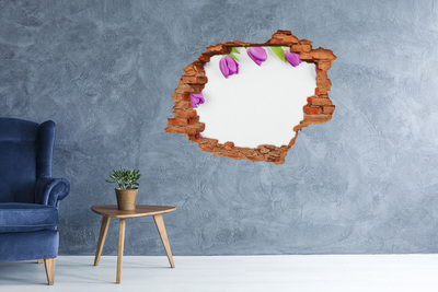 Pegatina de vinilo agujero 3d para pared Fuga de flores a través de la pared