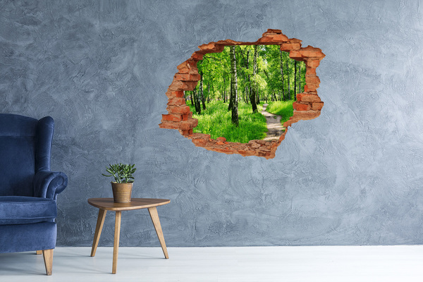 Vinilo pared rota 3d efecto realista Bosque verde a la luz del sol