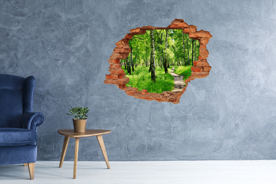Vinilo pared rota 3d efecto realista Bosque verde a la luz del sol