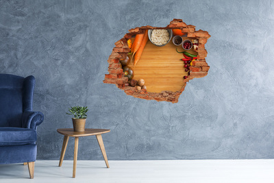Pegatina de vinilo agujero 3d para pared Vista de la cocina desde detrás de la pared