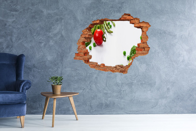 Pegatina de vinilo agujero 3d para pared Verduras frescas en la cocina