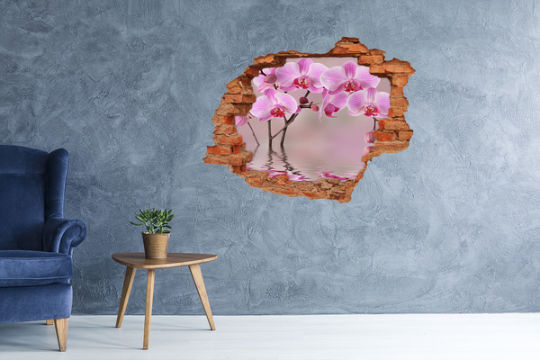 Vinilo pared rota 3d efecto realista Orquídea en una pared rota