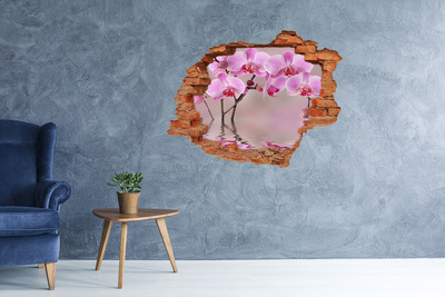 Vinilo pared rota 3d efecto realista Orquídea en una pared rota