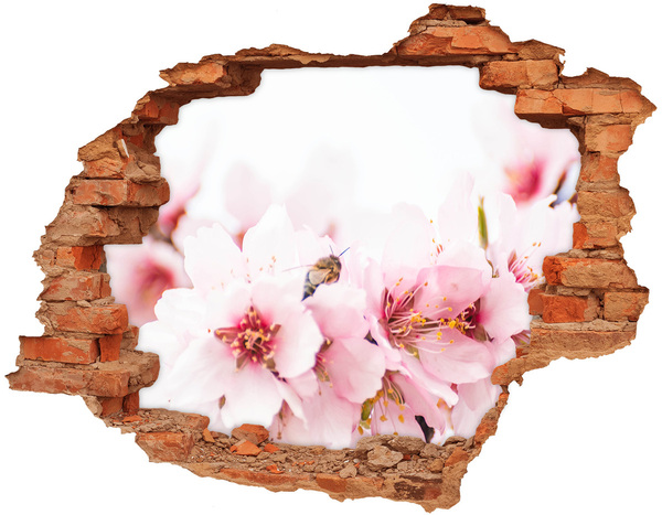 Vinilo pared rota 3d efecto realista Flores de cerezo con una abeja