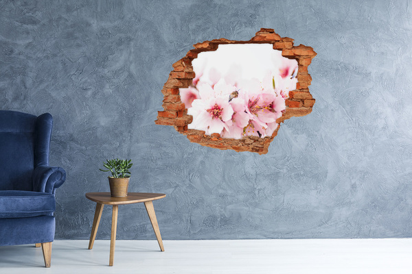 Vinilo pared rota 3d efecto realista Flores de cerezo con una abeja