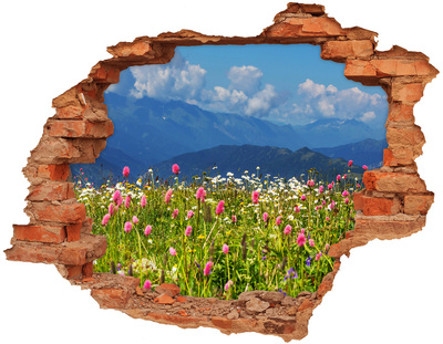 Vinilo pared rota 3d efecto realista Paisaje floral de montaña