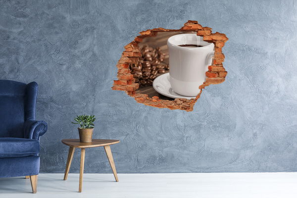 Pegatina de vinilo agujero 3d para pared Café y frijoles en el fondo de la pared