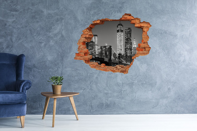 Pegatina de vinilo agujero 3d para pared Puente de Brooklyn de noche