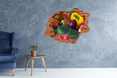 Pegatina de vinilo agujero 3d para pared Frutas y verduras en un agujero en la pared