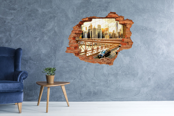 Pegatina agujero en la pared autoadhesiva Puente de Brooklyn al atardecer