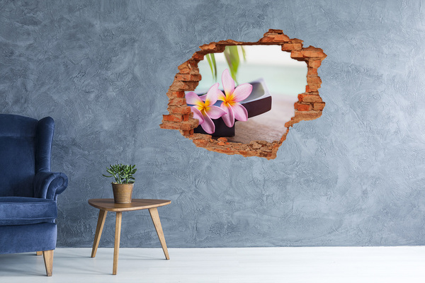 Vinilo pared rota 3d efecto realista Flor en un agujero en la pared