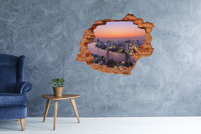 Pegatina de vinilo agujero 3d para pared Vista de la ciudad al atardecer
