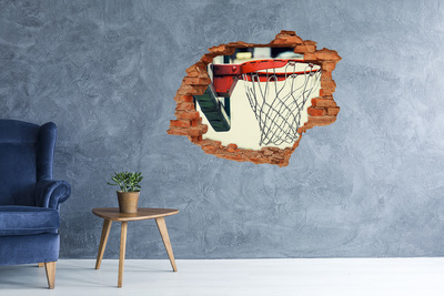 Vinilo pared rota 3d efecto realista Lanzamiento de baloncesto por encima del muro