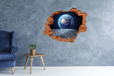 Vinilo pared rota 3d efecto realista Vista desde la Luna a la Tierra