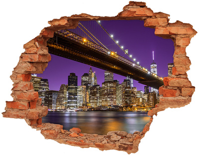 Vinilo pared rota 3d efecto realista Puente de Brooklyn de noche