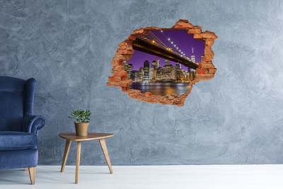 Vinilo pared rota 3d efecto realista Puente de Brooklyn de noche