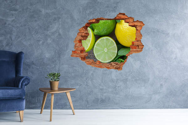Pegatina de vinilo agujero 3d para pared Frutas cítricas frescas en hormigón