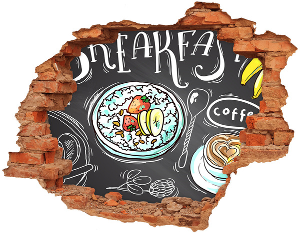 Vinilo pared rota 3d efecto realista Desayuno retro