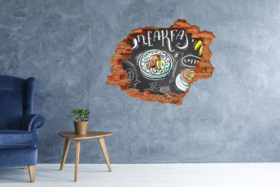 Vinilo pared rota 3d efecto realista Desayuno retro