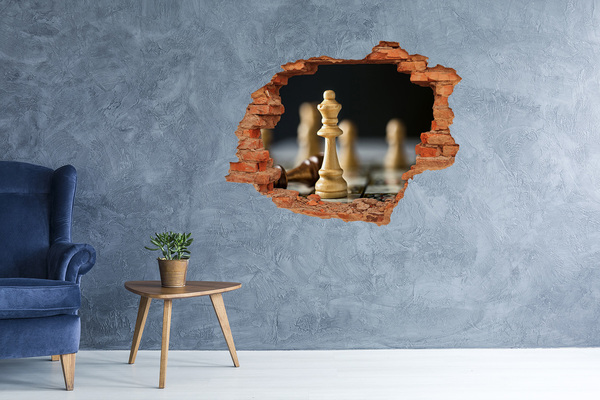 Pegatina agujero en la pared autoadhesiva Jugando al ajedrez a través de un agujero en la pared