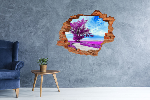 Pegatina de vinilo agujero 3d para pared Paisaje en tonos morados
