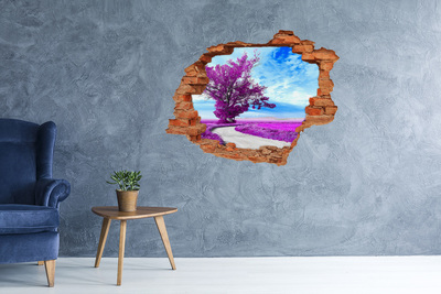 Pegatina de vinilo agujero 3d para pared Paisaje en tonos morados