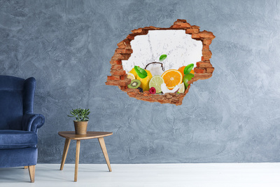 Vinilo pared rota 3d efecto realista El paraíso de las frutas detrás del muro