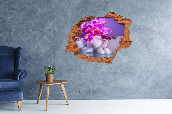 Vinilo pared rota 3d efecto realista Paraíso de flores con piedras
